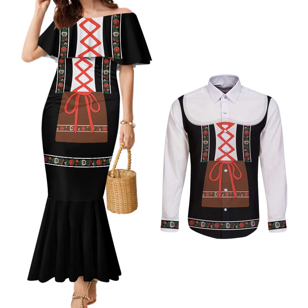 Oktoberfest Dirndl Costume Couples Matching Mermaid Dress and Long Sleeve Button Shirt German Beer Festival - Wonder Print Shop