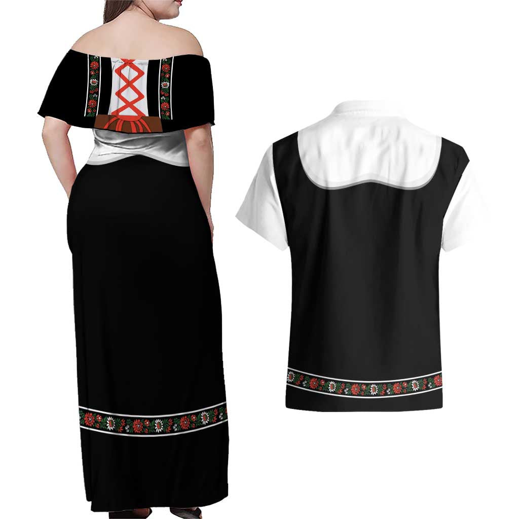 Oktoberfest Dirndl Costume Couples Matching Off Shoulder Maxi Dress and Hawaiian Shirt German Beer Festival - Wonder Print Shop