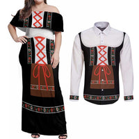 Oktoberfest Dirndl Costume Couples Matching Off Shoulder Maxi Dress and Long Sleeve Button Shirt German Beer Festival - Wonder Print Shop