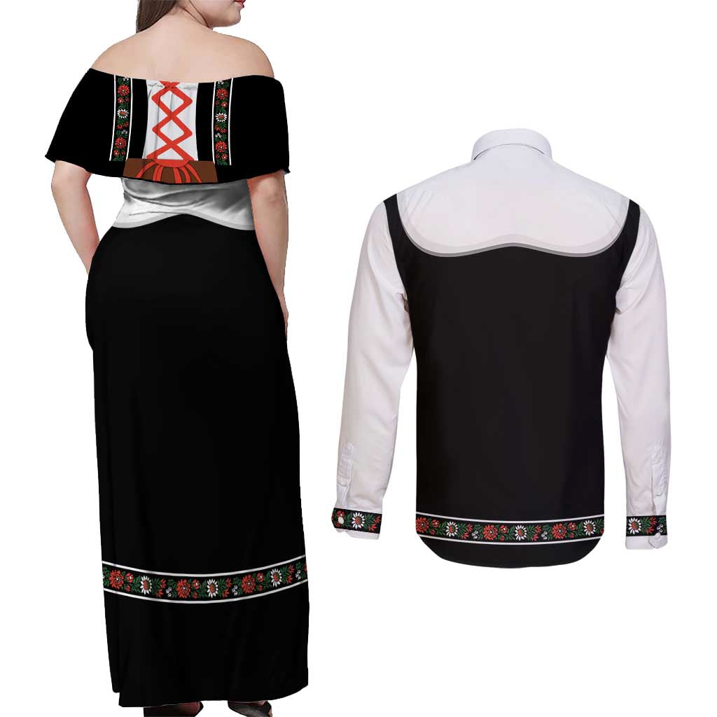 Oktoberfest Dirndl Costume Couples Matching Off Shoulder Maxi Dress and Long Sleeve Button Shirt German Beer Festival - Wonder Print Shop