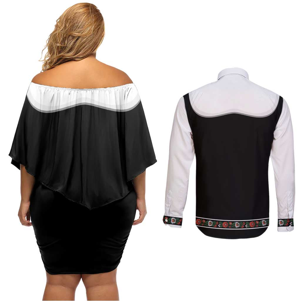 Oktoberfest Dirndl Costume Couples Matching Off Shoulder Short Dress and Long Sleeve Button Shirt German Beer Festival - Wonder Print Shop