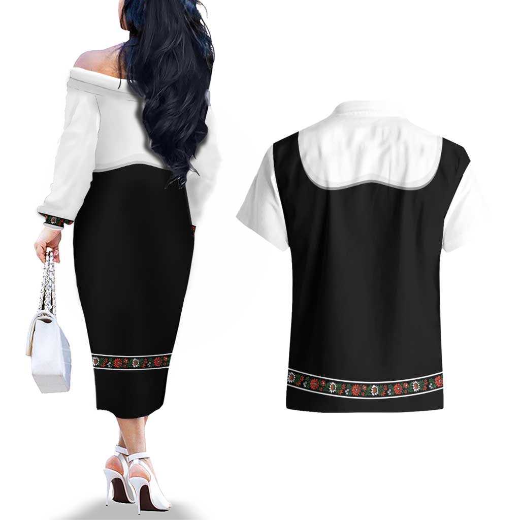 Oktoberfest Dirndl Costume Couples Matching Off The Shoulder Long Sleeve Dress and Hawaiian Shirt German Beer Festival - Wonder Print Shop