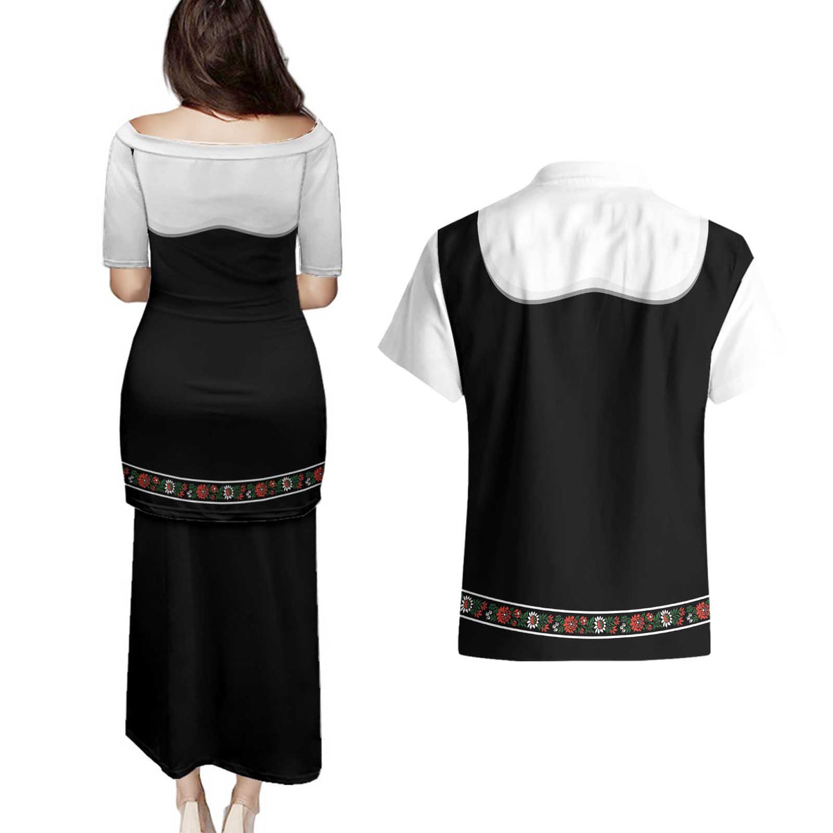 Oktoberfest Dirndl Costume Couples Matching Puletasi and Hawaiian Shirt German Beer Festival - Wonder Print Shop
