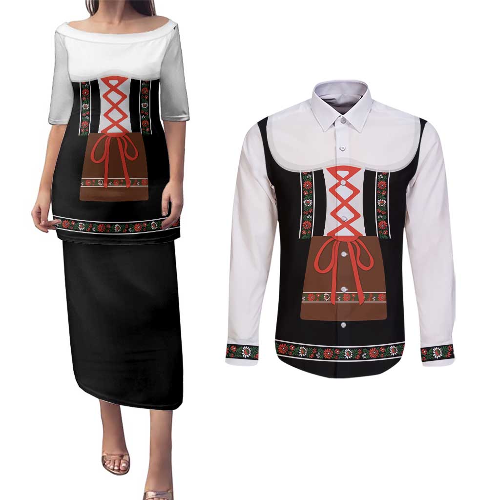 Oktoberfest Dirndl Costume Couples Matching Puletasi and Long Sleeve Button Shirt German Beer Festival - Wonder Print Shop
