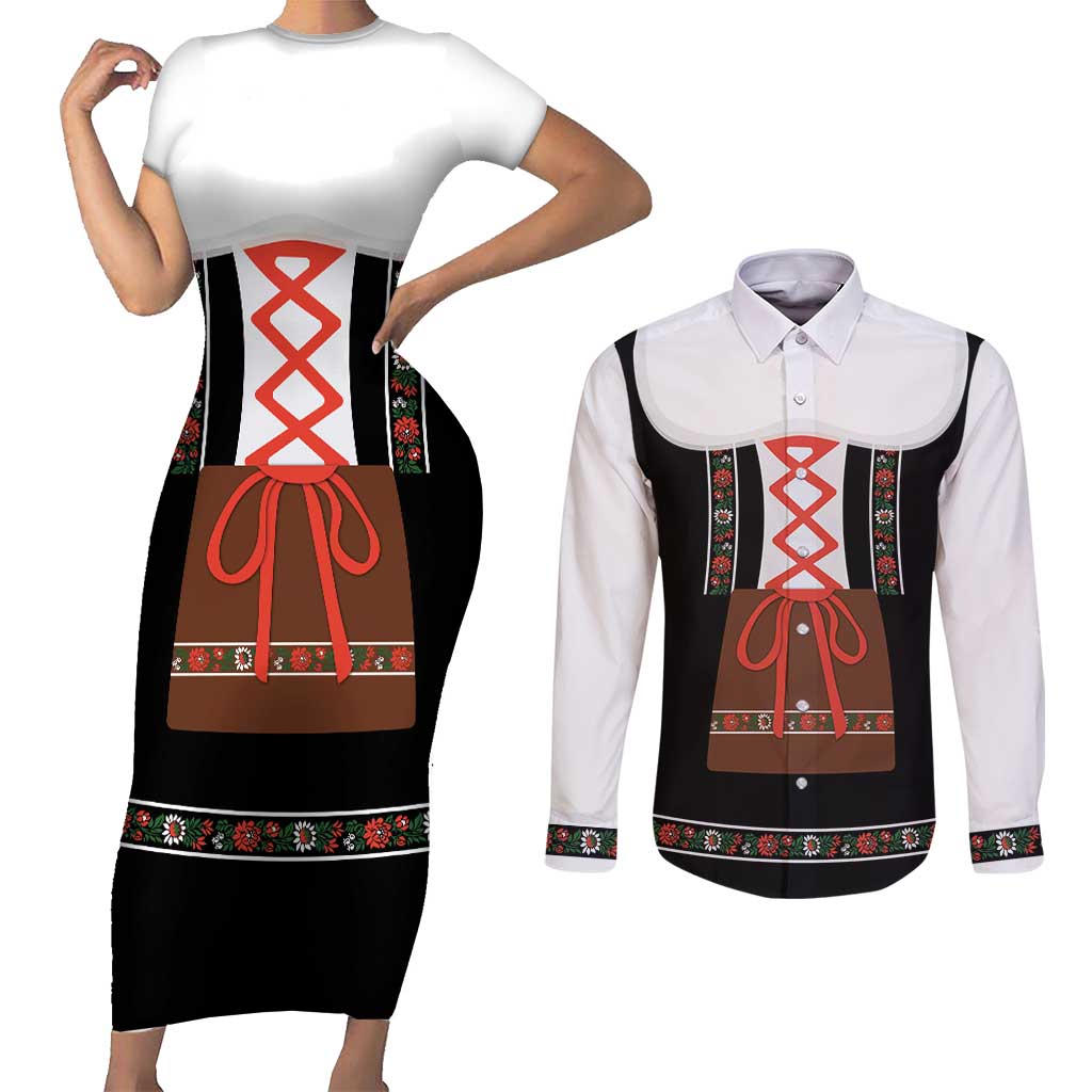 Oktoberfest Dirndl Costume Couples Matching Short Sleeve Bodycon Dress and Long Sleeve Button Shirt German Beer Festival - Wonder Print Shop