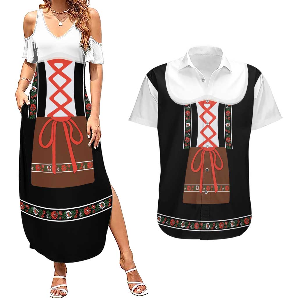 Oktoberfest Dirndl Costume Couples Matching Summer Maxi Dress and Hawaiian Shirt German Beer Festival - Wonder Print Shop
