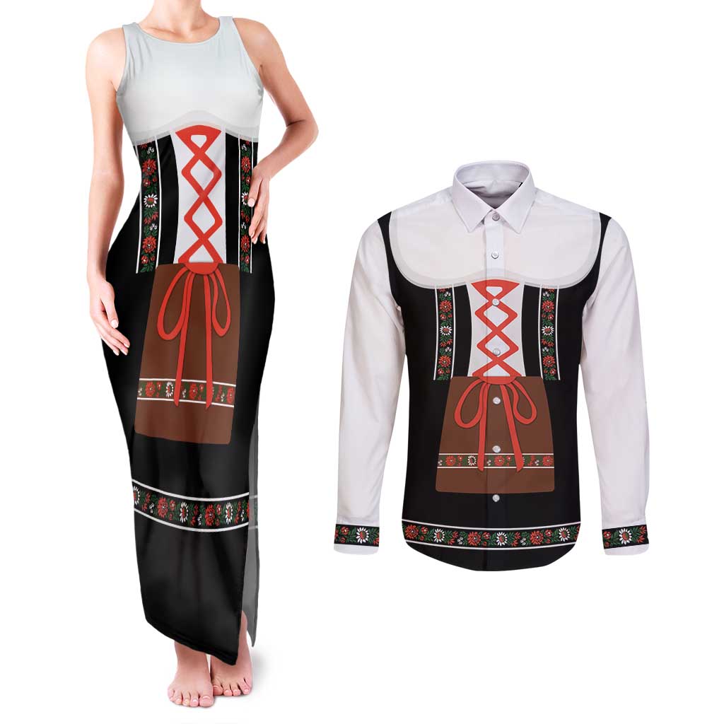 Oktoberfest Dirndl Costume Couples Matching Tank Maxi Dress and Long Sleeve Button Shirt German Beer Festival - Wonder Print Shop