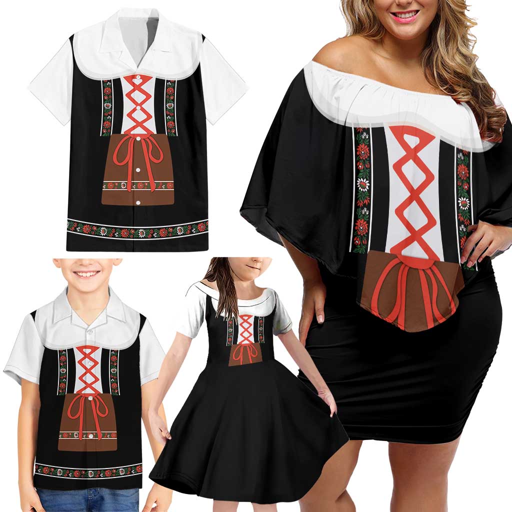 Oktoberfest Dirndl Costume Family Matching Off Shoulder Short Dress and Hawaiian Shirt German Beer Festival - Wonder Print Shop