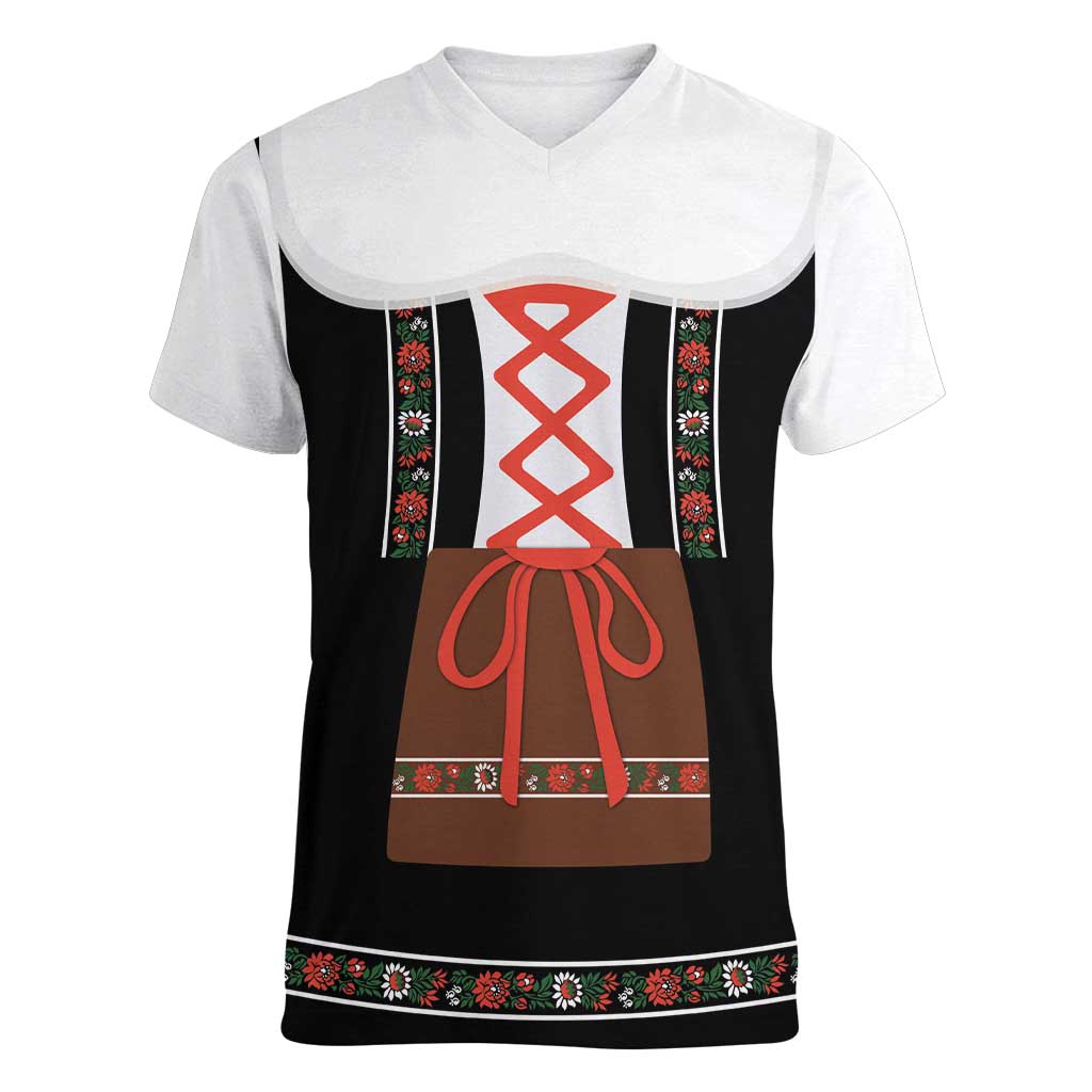 Oktoberfest Dirndl Costume Women V-Neck T-Shirt German Beer Festival - Wonder Print Shop