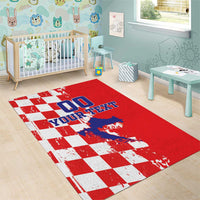 Custom Croatia Independence Day Area Rug Grunge Checkerboard Patterns With Map - Wonder Print Shop