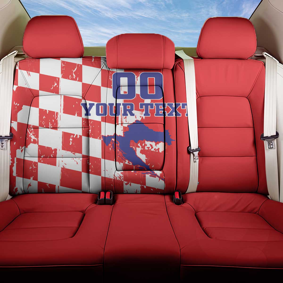 Custom Croatia Independence Day Back Car Seat Cover Grunge Checkerboard Patterns With Map - Wonder Print Shop