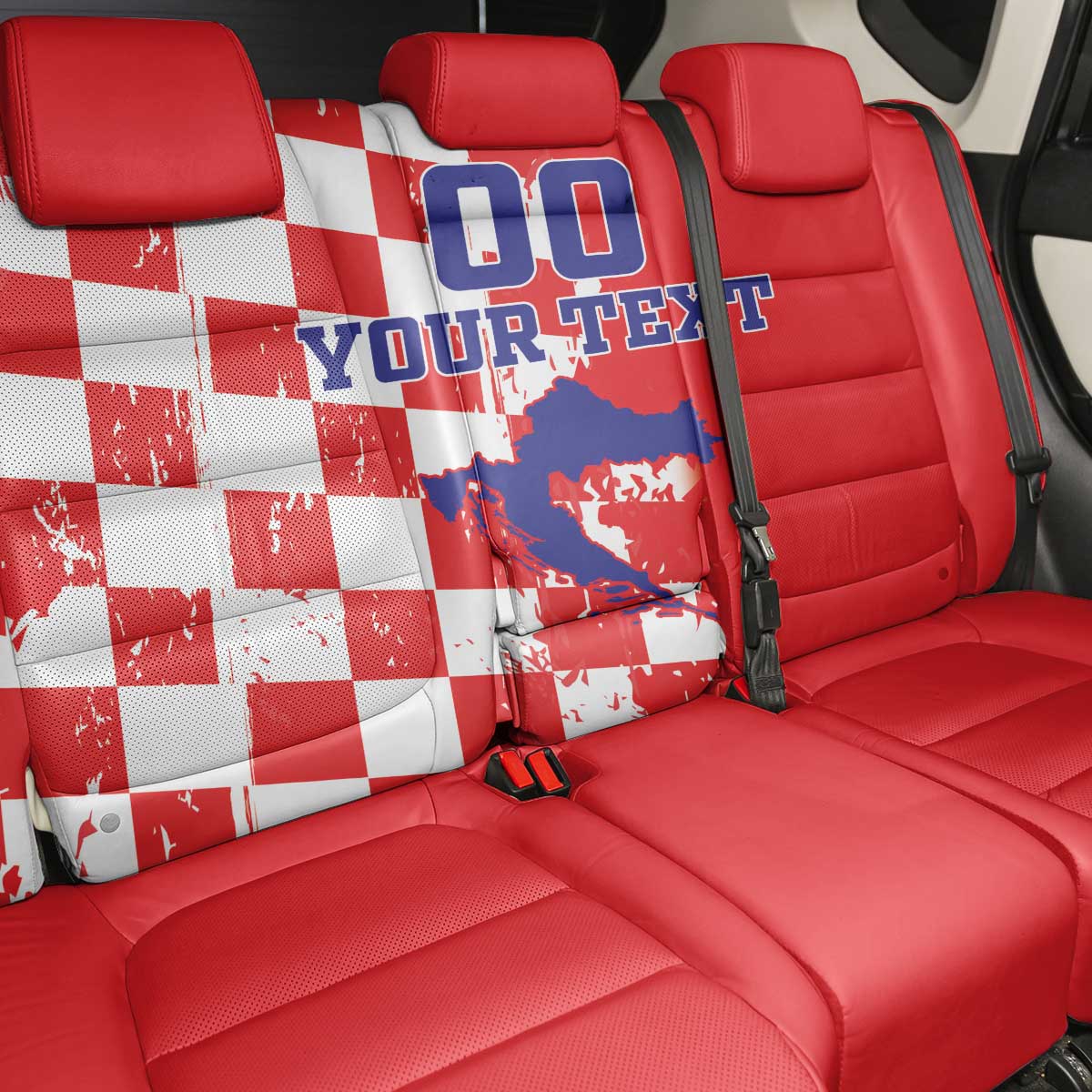 Custom Croatia Independence Day Back Car Seat Cover Grunge Checkerboard Patterns With Map - Wonder Print Shop