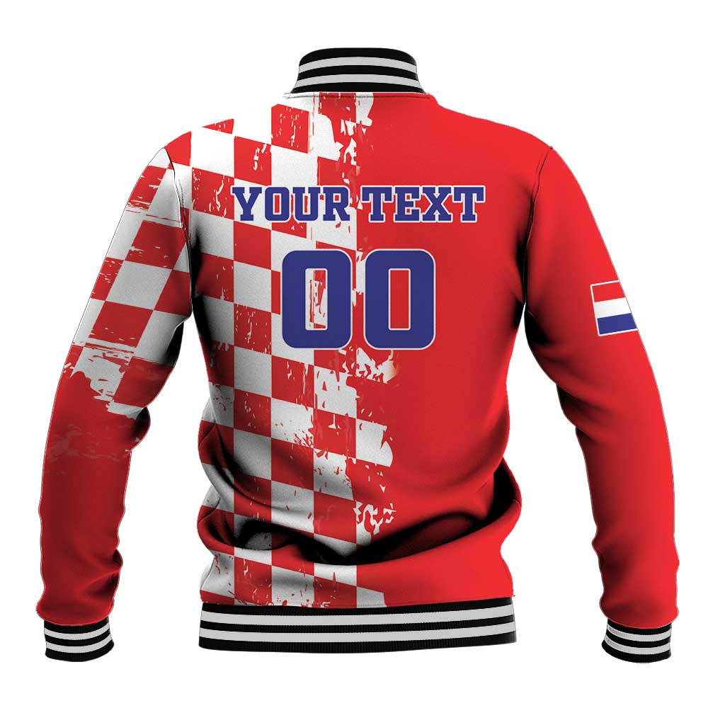 Custom Croatia Independence Day Baseball Jacket Grunge Checkerboard Patterns With Map - Wonder Print Shop