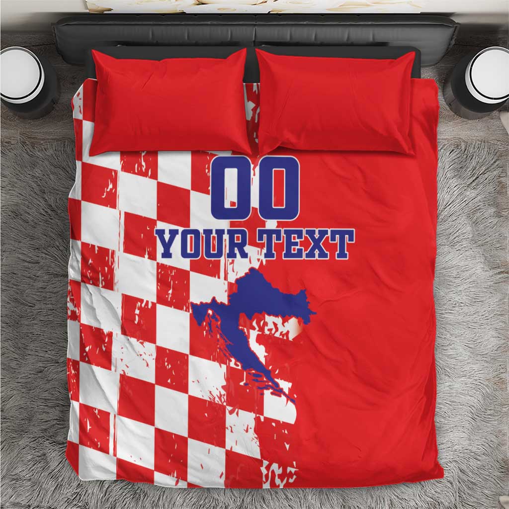 Custom Croatia Independence Day Bedding Set Grunge Checkerboard Patterns With Map - Wonder Print Shop