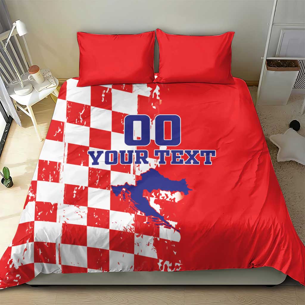 Custom Croatia Independence Day Bedding Set Grunge Checkerboard Patterns With Map - Wonder Print Shop