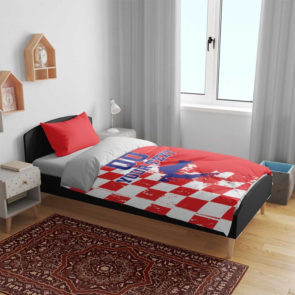 Custom Croatia Independence Day Bedding Set Grunge Checkerboard Patterns With Map - Wonder Print Shop