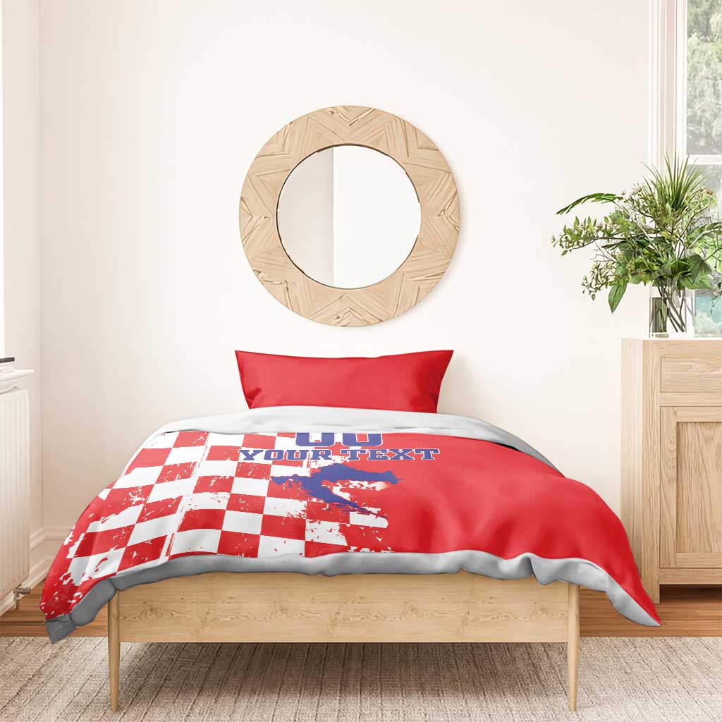 Custom Croatia Independence Day Bedding Set Grunge Checkerboard Patterns With Map - Wonder Print Shop