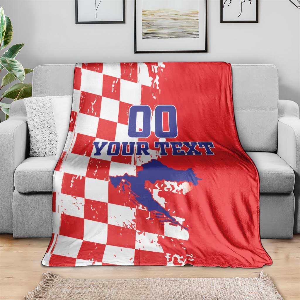 Custom Croatia Independence Day Blanket Grunge Checkerboard Patterns With Map