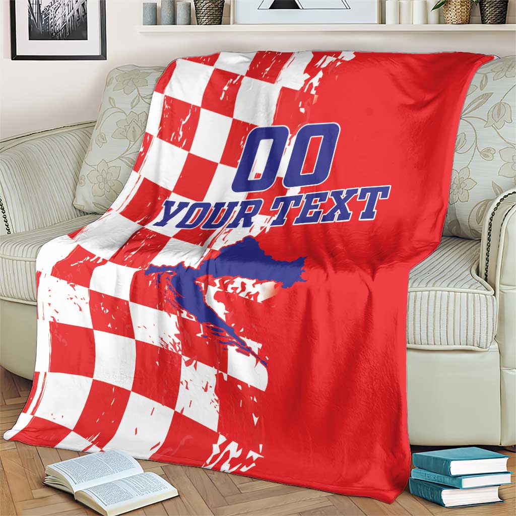 Custom Croatia Independence Day Blanket Grunge Checkerboard Patterns With Map