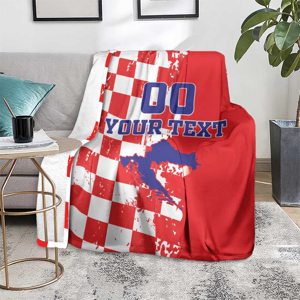 Custom Croatia Independence Day Blanket Grunge Checkerboard Patterns With Map