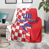 Custom Croatia Independence Day Blanket Grunge Checkerboard Patterns With Map