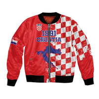 Custom Croatia Independence Day Bomber Jacket Grunge Checkerboard Patterns With Map - Wonder Print Shop
