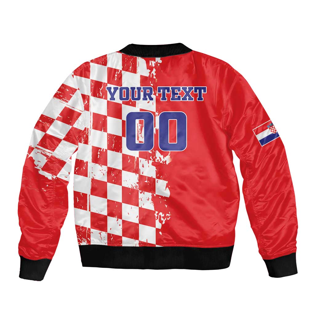 Custom Croatia Independence Day Bomber Jacket Grunge Checkerboard Patterns With Map - Wonder Print Shop