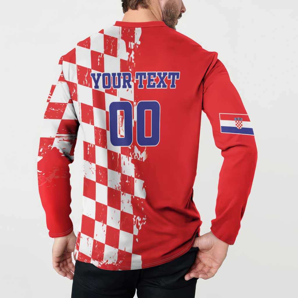 Custom Croatia Independence Day Button Sweatshirt Grunge Checkerboard Patterns With Map - Wonder Print Shop