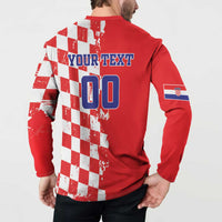 Custom Croatia Independence Day Button Sweatshirt Grunge Checkerboard Patterns With Map - Wonder Print Shop