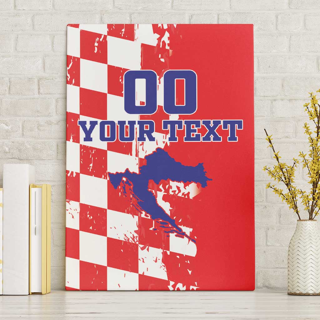 Custom Croatia Independence Day Canvas Wall Art Grunge Checkerboard Patterns With Map - Wonder Print Shop