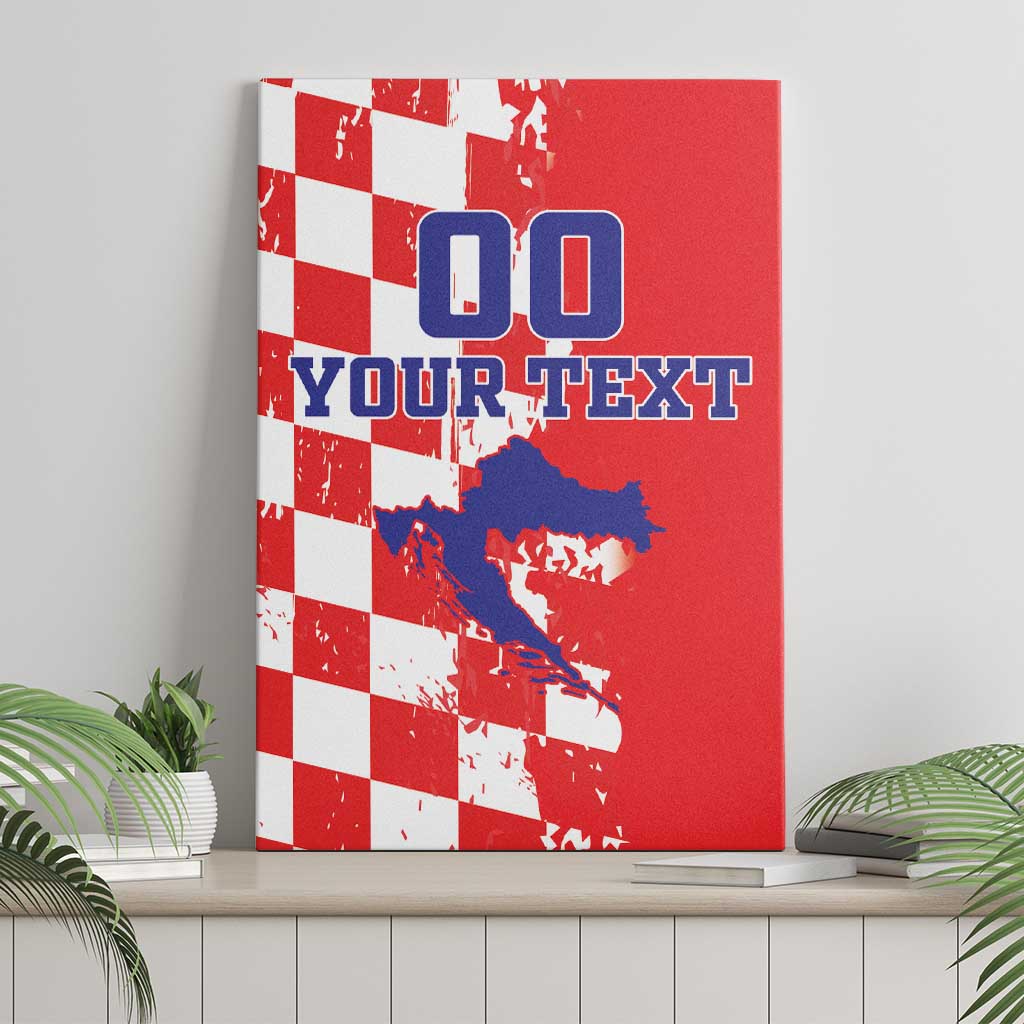 Custom Croatia Independence Day Canvas Wall Art Grunge Checkerboard Patterns With Map - Wonder Print Shop