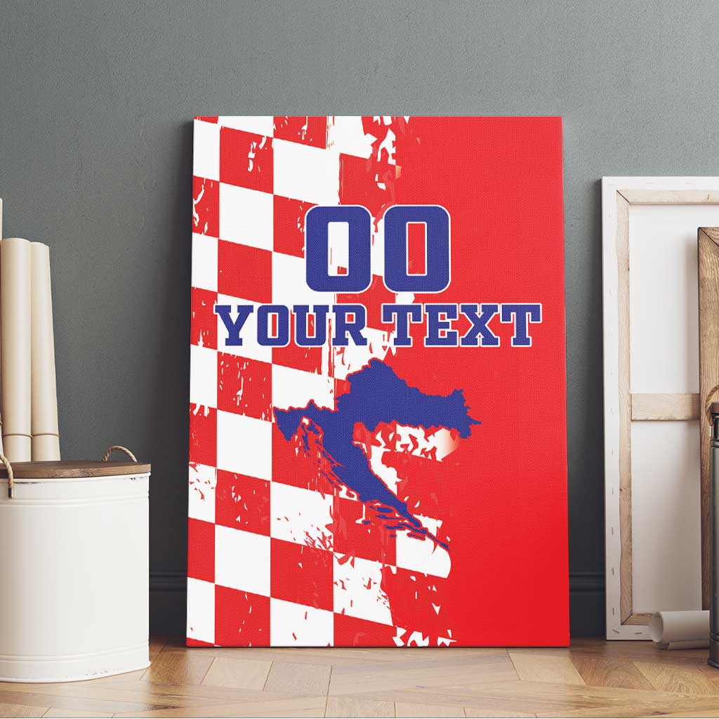 Custom Croatia Independence Day Canvas Wall Art Grunge Checkerboard Patterns With Map - Wonder Print Shop
