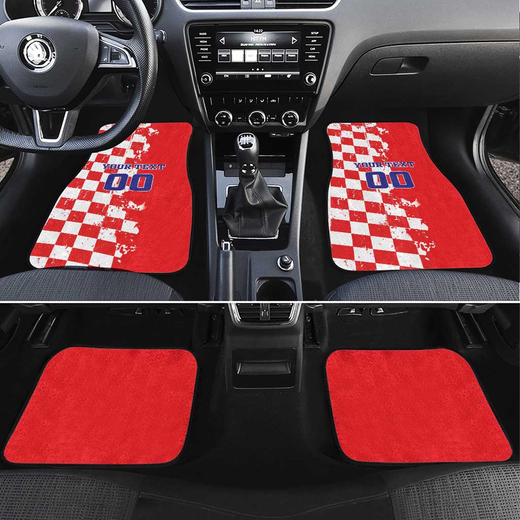 Custom Croatia Independence Day Car Mats Grunge Checkerboard Patterns With Map - Wonder Print Shop