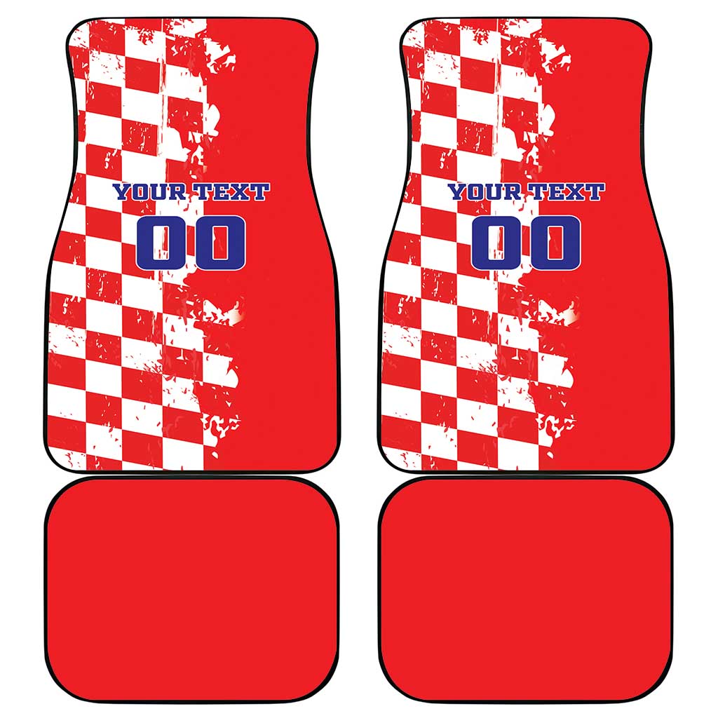 Custom Croatia Independence Day Car Mats Grunge Checkerboard Patterns With Map - Wonder Print Shop