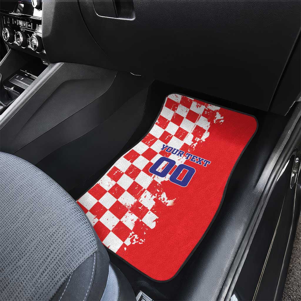 Custom Croatia Independence Day Car Mats Grunge Checkerboard Patterns With Map - Wonder Print Shop