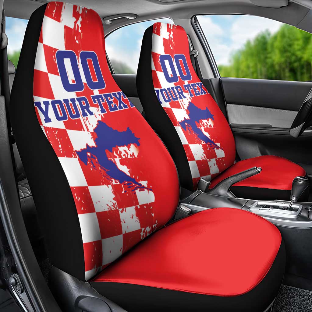 Custom Croatia Independence Day Car Seat Cover Grunge Checkerboard Patterns With Map - Wonder Print Shop