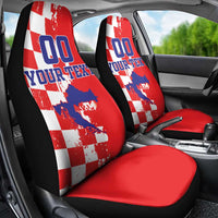 Custom Croatia Independence Day Car Seat Cover Grunge Checkerboard Patterns With Map - Wonder Print Shop