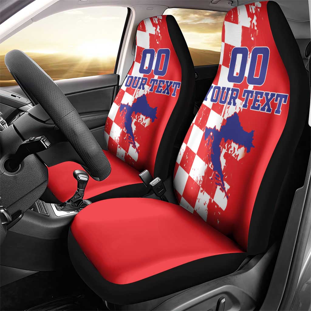 Custom Croatia Independence Day Car Seat Cover Grunge Checkerboard Patterns With Map - Wonder Print Shop