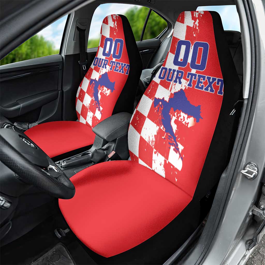 Custom Croatia Independence Day Car Seat Cover Grunge Checkerboard Patterns With Map - Wonder Print Shop