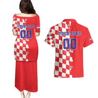 Custom Croatia Independence Day Couples Matching Puletasi and Hawaiian Shirt Grunge Checkerboard Patterns With Map - Wonder Print Shop