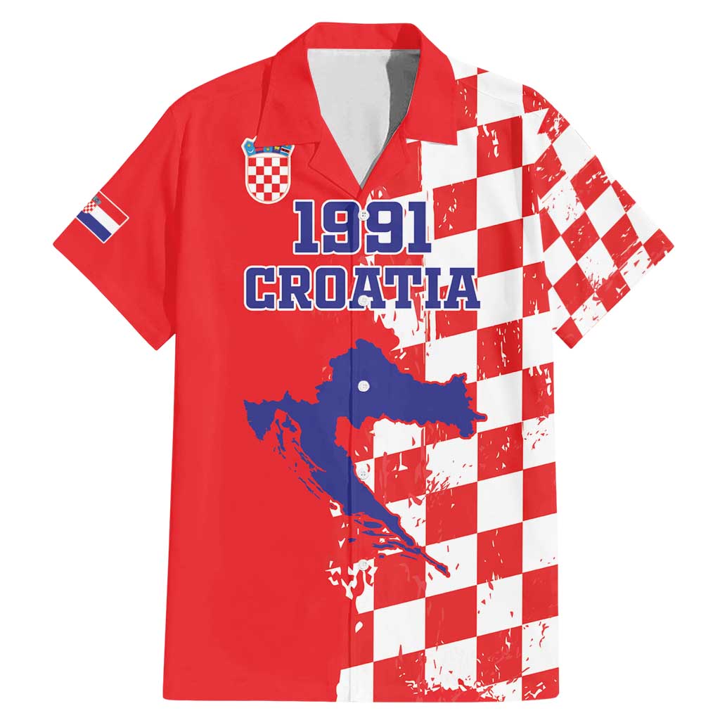 Custom Croatia Independence Day Family Matching Mermaid Dress and Hawaiian Shirt Grunge Checkerboard Patterns With Map - Wonder Print Shop