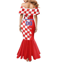 Custom Croatia Independence Day Family Matching Mermaid Dress and Hawaiian Shirt Grunge Checkerboard Patterns With Map - Wonder Print Shop