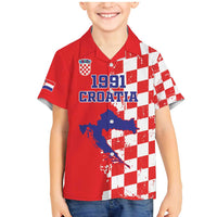 Custom Croatia Independence Day Family Matching Mermaid Dress and Hawaiian Shirt Grunge Checkerboard Patterns With Map - Wonder Print Shop
