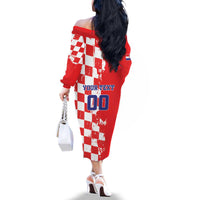 Custom Croatia Independence Day Family Matching Off The Shoulder Long Sleeve Dress and Hawaiian Shirt Grunge Checkerboard Patterns With Map - Wonder Print Shop