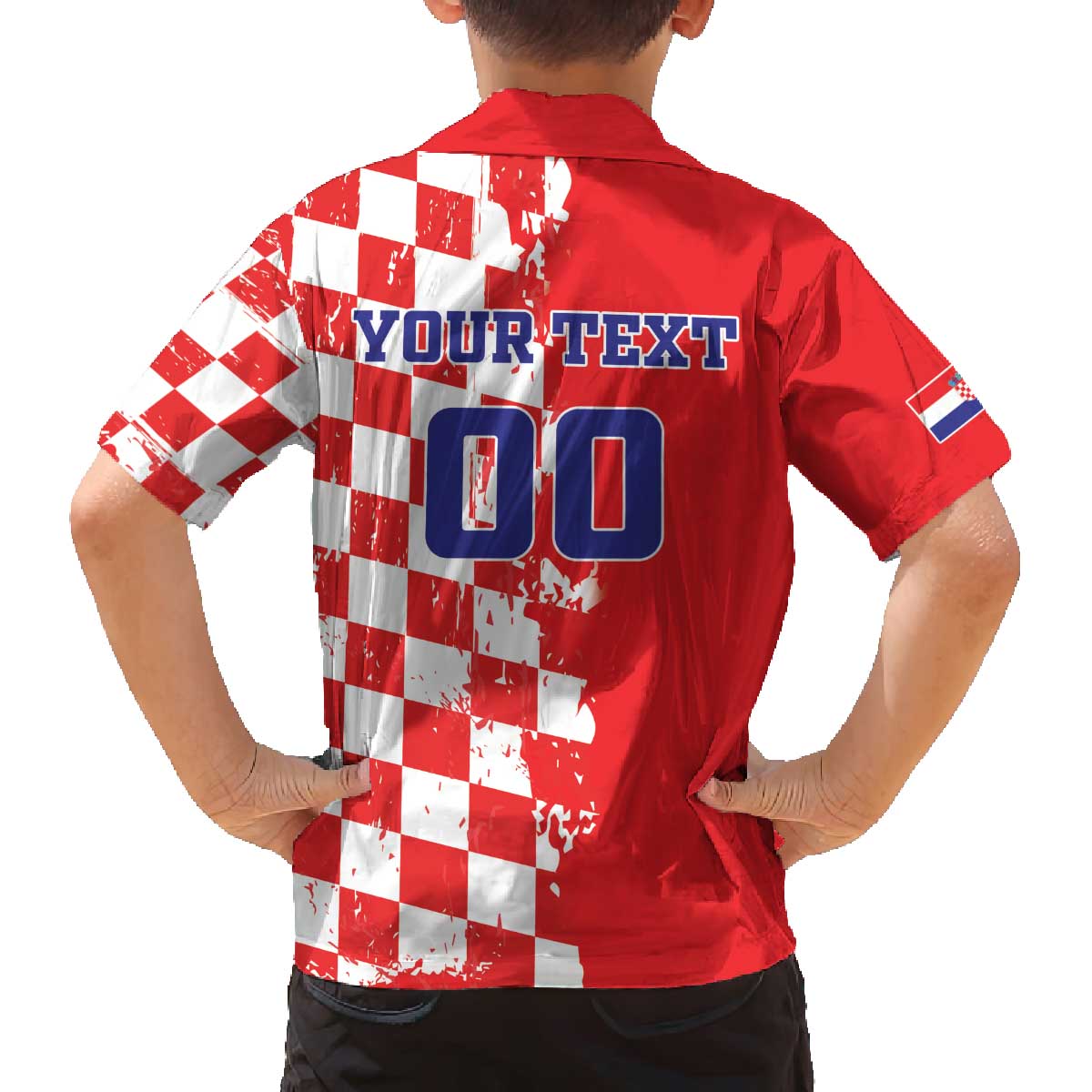 Custom Croatia Independence Day Family Matching Puletasi and Hawaiian Shirt Grunge Checkerboard Patterns With Map - Wonder Print Shop