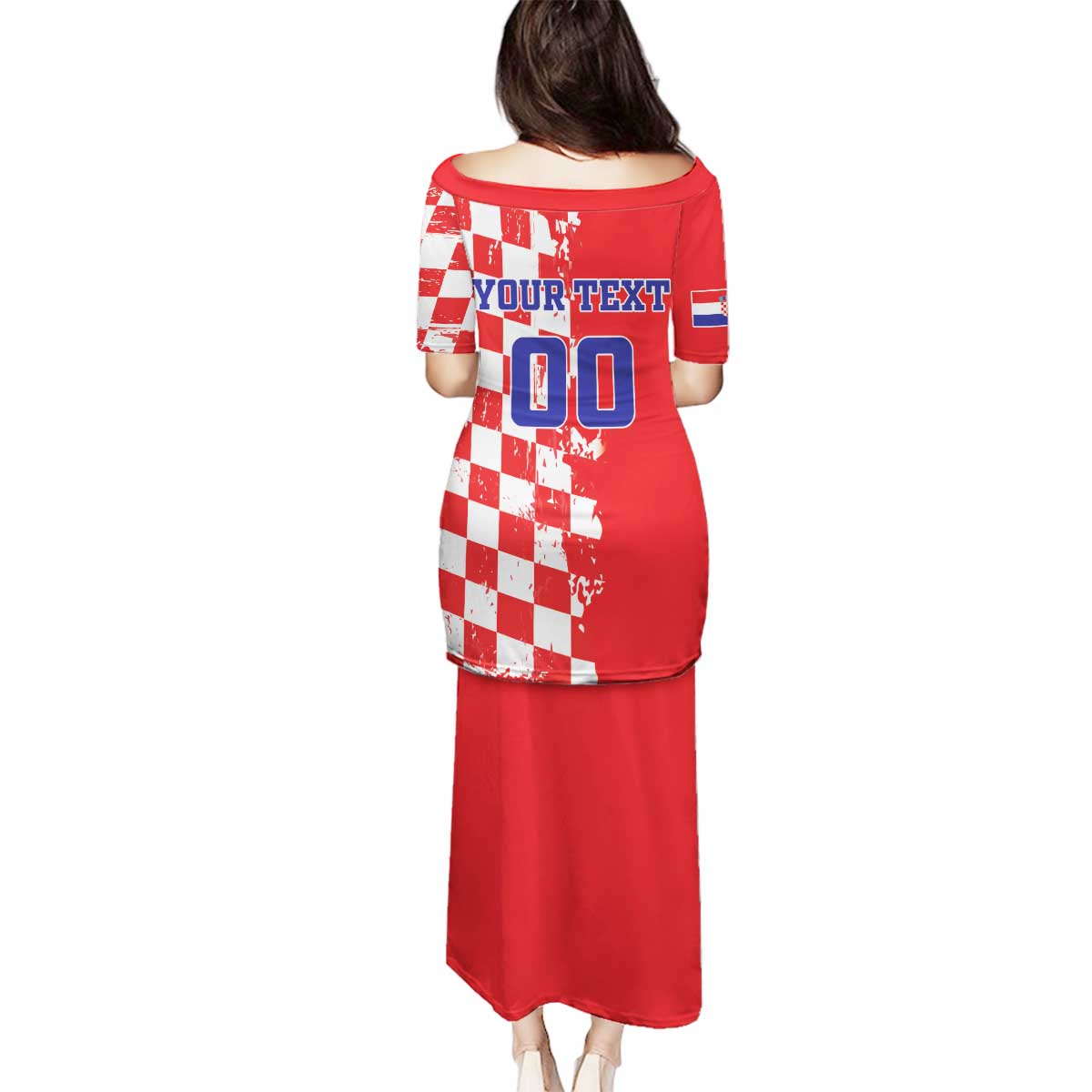 Custom Croatia Independence Day Family Matching Puletasi and Hawaiian Shirt Grunge Checkerboard Patterns With Map - Wonder Print Shop