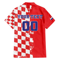Custom Croatia Independence Day Family Matching Short Sleeve Bodycon Dress and Hawaiian Shirt Grunge Checkerboard Patterns With Map - Wonder Print Shop