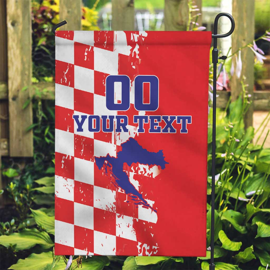 Custom Croatia Independence Day Garden Flag Grunge Checkerboard Patterns With Map - Wonder Print Shop