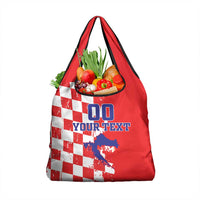 Custom Croatia Independence Day Grocery Bag Grunge Checkerboard Patterns With Map