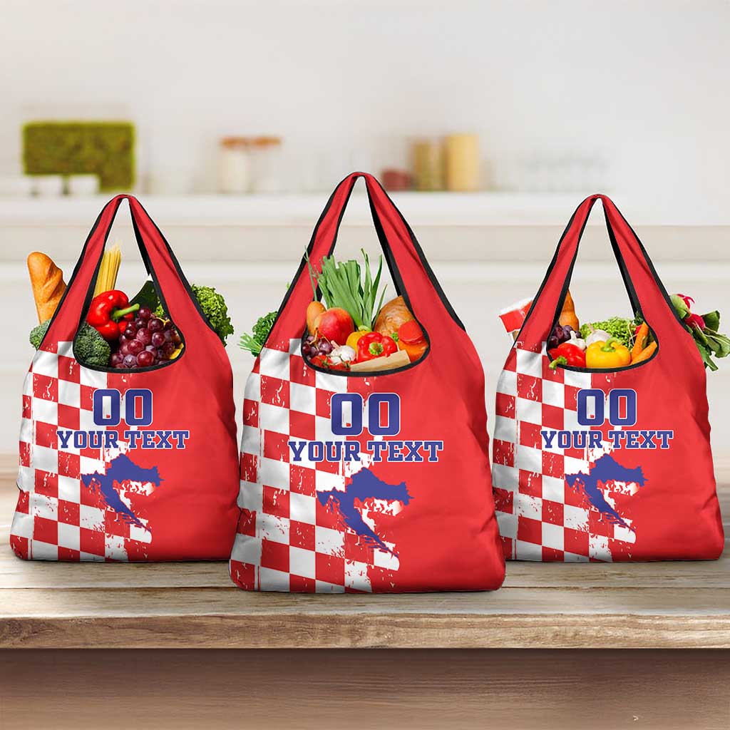 Custom Croatia Independence Day Grocery Bag Grunge Checkerboard Patterns With Map